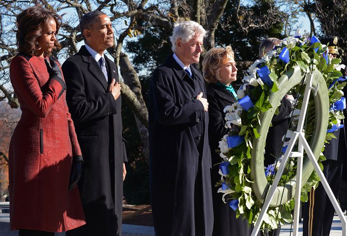 Forsetahjónin fyrrverandi Michelle og Barack Obama, og Bill og Hillary Clinton.