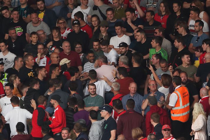 Stuðningsmenn Liverpool í leiknum gegn Southampton á laugardaginn.