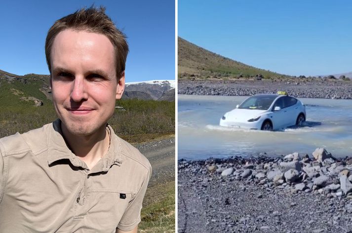 Valdis treysti Teslunni vel fyrir því að keyra yfir nokkrar smærri ár á leið upp í Þórsmörk og Teslan var traustsins verð.