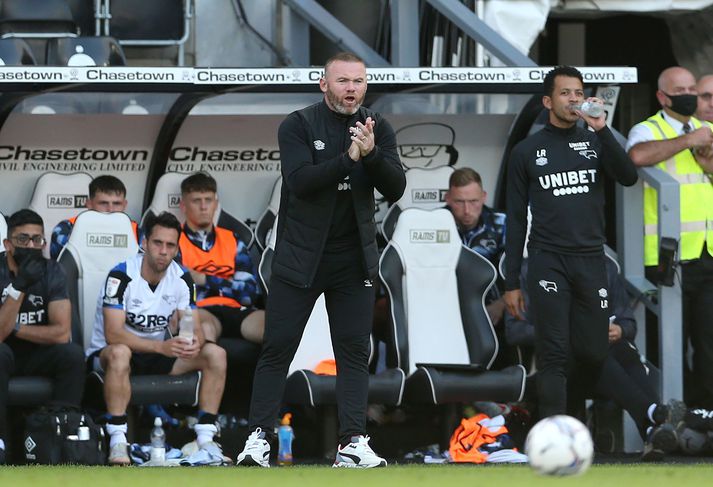 Derby County v Stoke City - Sky Bet Championship - Pride Park Derby County manager Wayne Rooney on the touchline during the Sky Bet Championship match at the Pride Park, Derby. Picture date: Saturday September 18, 2021. (Photo by Barrington Coombs/PA Images via Getty Images)