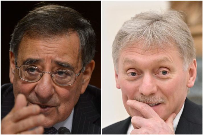 Leon Panetta, fyrrverandi varnarmálaráðherra Bandaríkjanna, og Dmitry Peskov, talsmaður stjórnvalda í Moskvu.