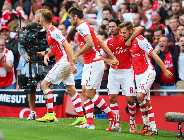 Leikmenn Arsenal fagna marki Ramsey.