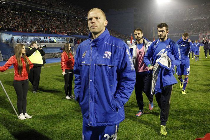 Gudjohnsen walks of the pitch after the 2-0 loss to Croatia in Zagreb in November 2013.