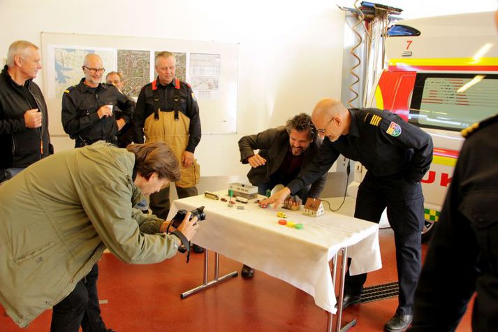 Dagur B. Eggertsson borgarstjóri og Jón Viðar Matthíasson slökkviliðsstjóri fyrr í dag.