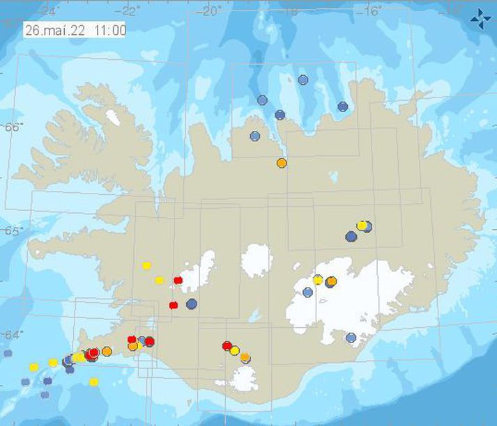 Skjálftavirknin á Reykjanesskaga hefur verið stöðug seinustu daga.