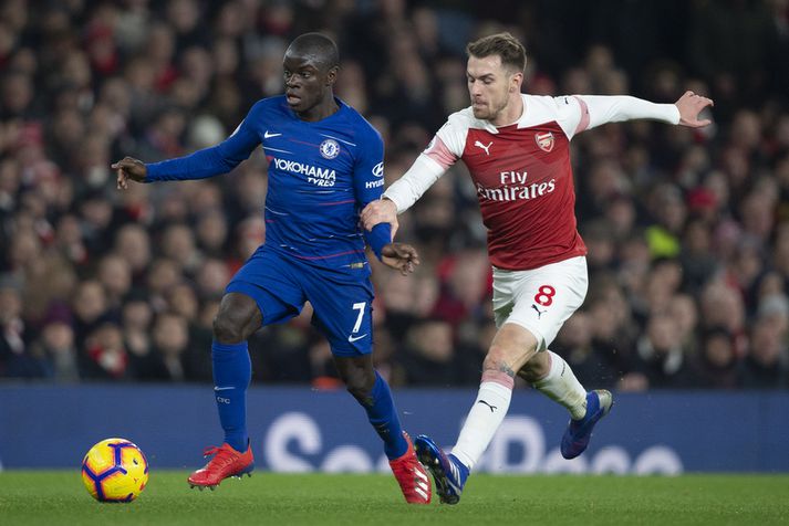 Aaron Ramsey hjá Arsenal og N'Golo Kanté hjá Chelsea gætu mæst í úrslitaleik Evrópudeildarinnar í ár.