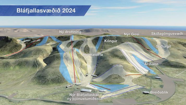 Svona er áætlað að Bláfjallasvæðið líti út árið 2024 eftir fyrirhugaða uppbyggingu.