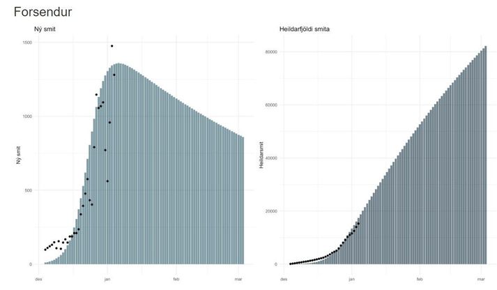 Ef spá Landspítalans gengur eftir munu 80 þúsund manns hafa smitast af SARS-CoV-2 í byrjun mars.