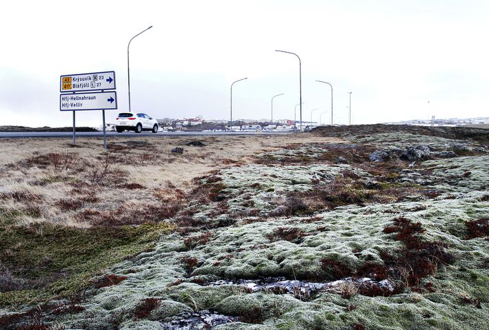 Hraunið við fyrirhuguð gatnamót er mosavaxið. Nota á mosann til að græða sár eftir framkvæmdina.