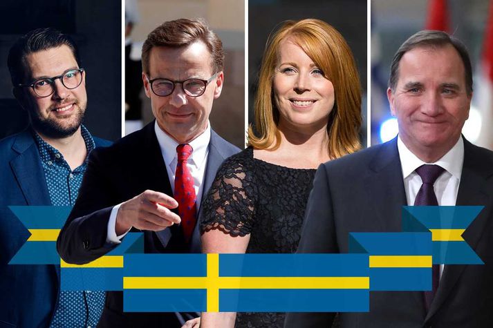 Jimmie Åkesson, leiðtogi Svíþjóðardemókrata, Ulf Kristersson, leiðtogi Moderaterna, Annie Lööf, leiðtogi Miðflokksins og Stefan Löfven, leiðtogi Jafnaðarmanna og forsætisráðherra Svíþjóðar.