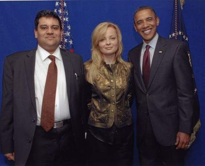 Helga Ingvarsdóttir ásamt unnusta sínum og Obama, forseta Bandaríkjanna.