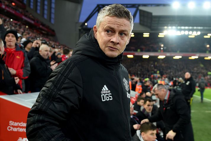 Ole Gunnar Solskjær að stýra Manchetser United á móti Liverpool.