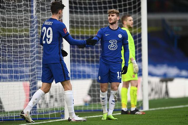 Werner þakkar Havertz fyrir stoðsendinguna en báðir komust þeir á blað í dag.