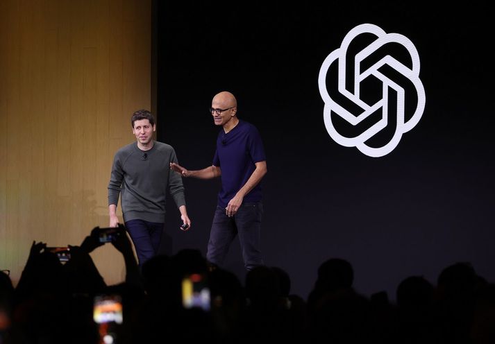 Sam Altman og Satya Nadella á gervigreindarráðstefnu í San Francisco fyrr í þessum mánuði.