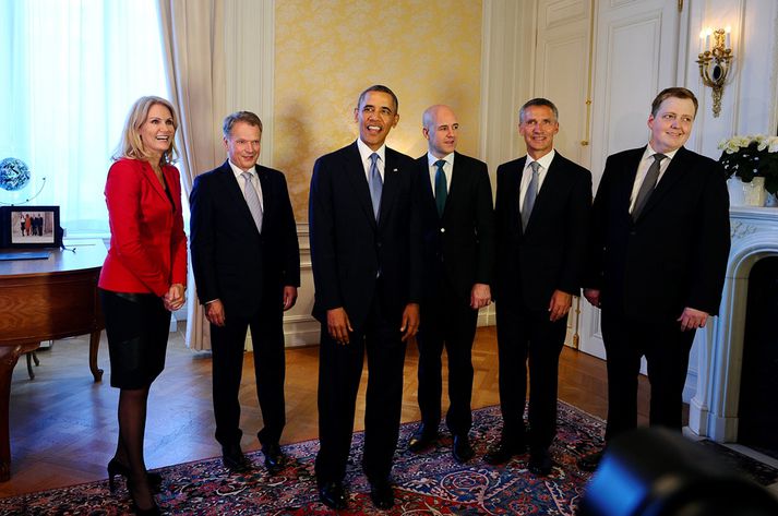 Sigmundur Davíð Gunnlaugsson með öðrum leiðtogum Norðurlandanna og Obama.