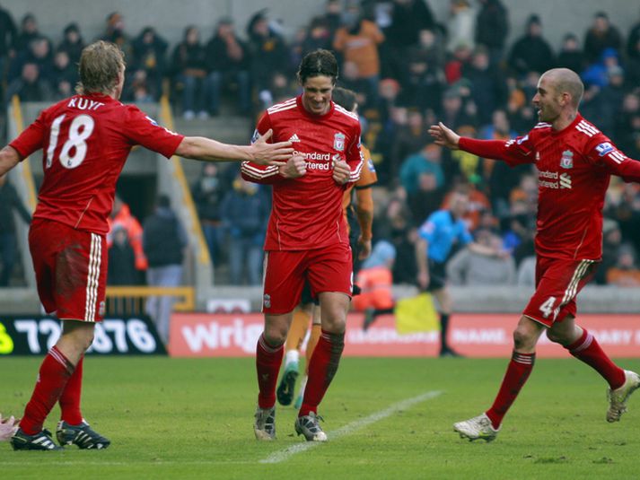 Fernando Torres fagnar sinu síðasta marki fyrir Liverpool.