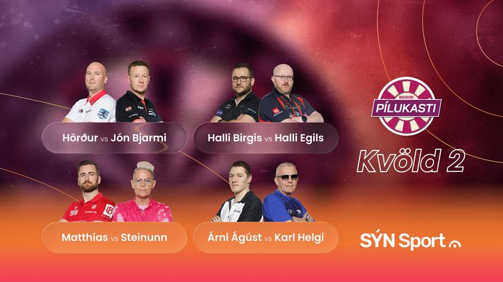 Það eru spennandi viðureignir framundan á kvöldi tvö í Úrvalsdeildinni í pílukasti. Bein útsending er á Sýn Sport klukkan 20 á laugardagskvöld.