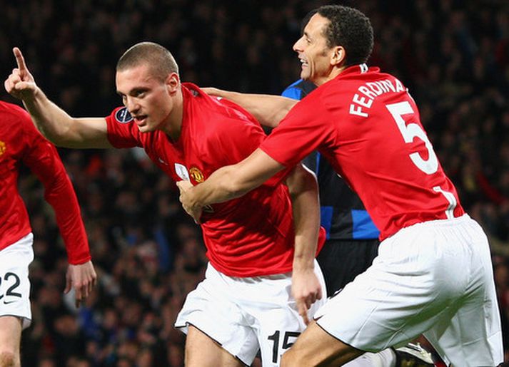 Félagarnir Rio Ferdinand og Nemanja Vidic.