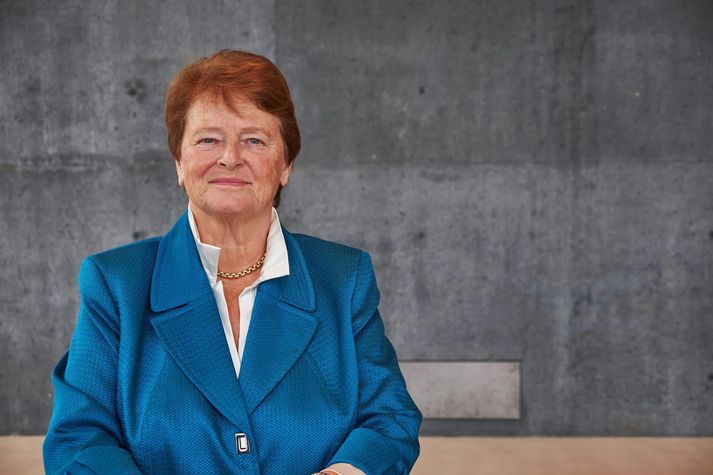 Gro Harlem Brundtland í Hörpu á fimmtudaginn var, þar sem hún tók þátt í málþingi í tilefni af aldarafmæli kosningaréttar kvenna.