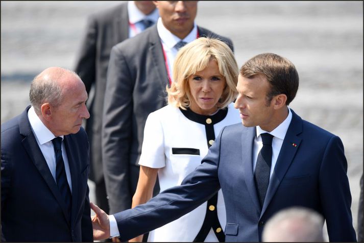 Gerard Collomb, innanríkisráðherra Frakka, svaraði spurningum þingmanna í gær um mál Alexandre Benalla, áður starfsmanns forseta. Hér er hann með Emmanuel Macron, Frakklandsforseta.