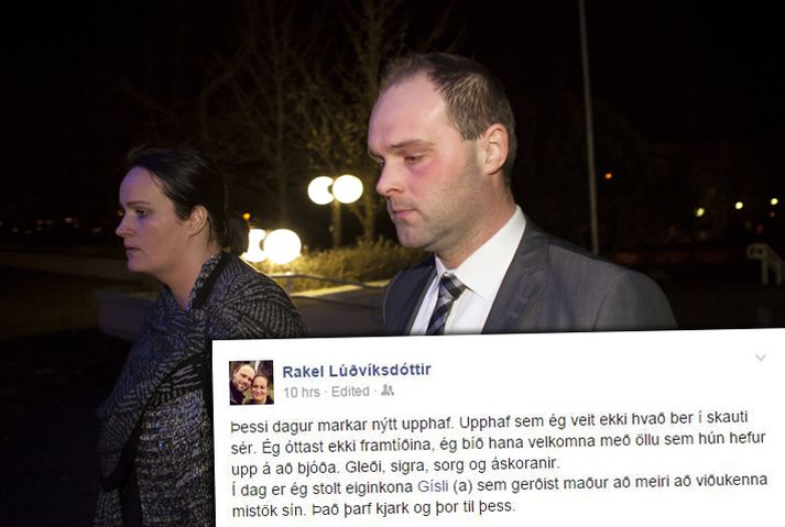 Rakel mætti ásamt eiginmanni sínu upp í Efstaleiti í gær þegar hann fór í viðtal í Kastljósinu.