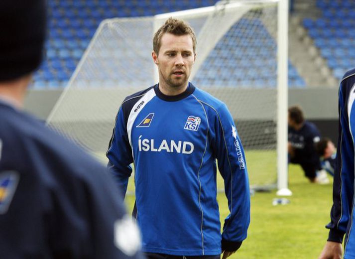 Veigar Páll Gunnarsson á æfingu með íslenska landsliðinu.