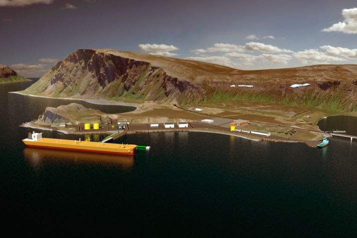 Olíumiðstöðin sem Statoil áformar við Veidnes hjá Honningsvåg í Norður-Noregi.