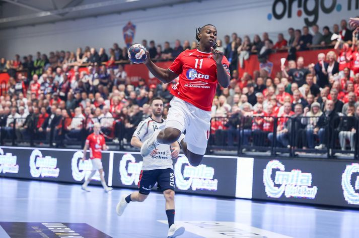 Frá leik Vals og Flensburg í Evrópudeildinni í handbolta á síðasta tímabili