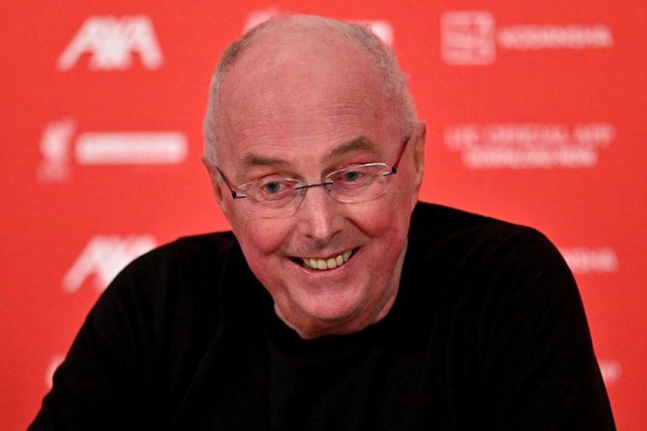 Sven-Göran á blaðamannafundi á Anfield, heimavelli Liverpool, í gær.