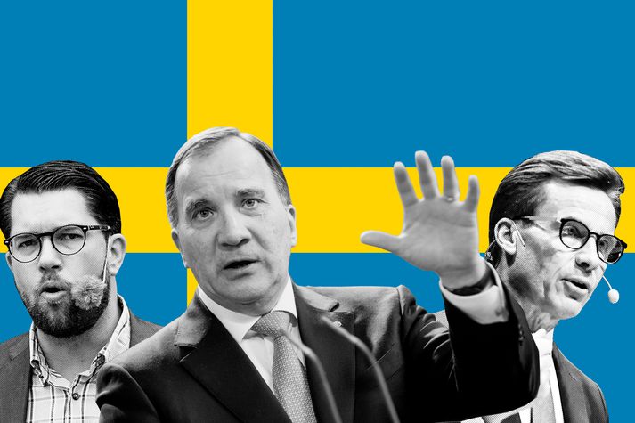 Jimmie Åkesson, Stefan Löfven og Ulf Kristersson fara fyrir þremur stærstu flokkunum í Svíþjóð.