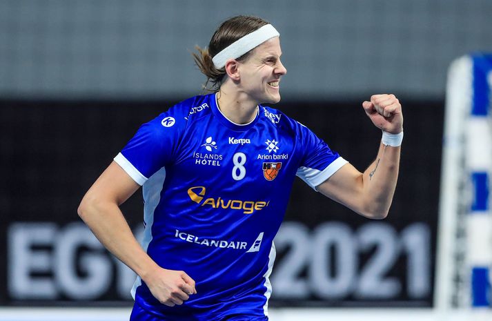 Bjarki Már í leik með íslenska landsliðinu á HM í handbolta í janúar.