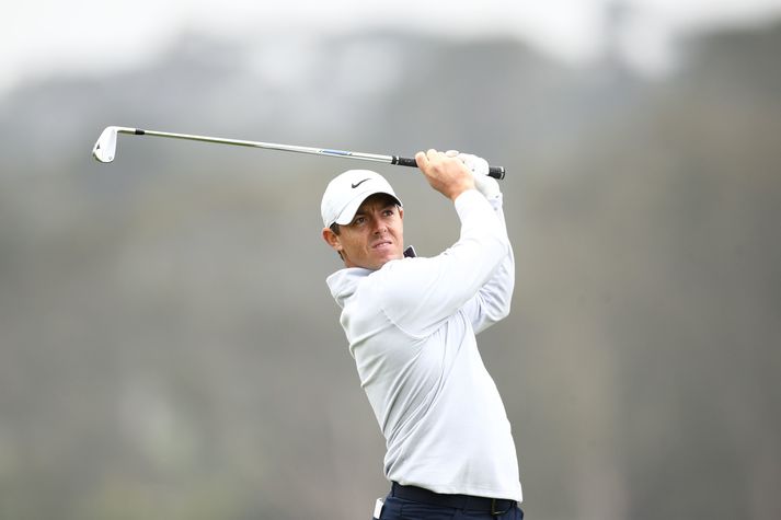 Rory McIlroy á æfingu á TPC Harding Park í San Francisco þar sem PGA-meistaramótið fer fram.
