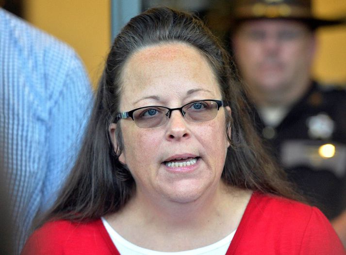 Kim Davis, fyrrverandi sýsluritari í Kentucky, bað hæstarétt um að fella úr gildi rétt samkynhneigðra til að giftast.