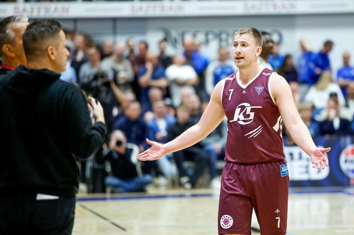 Pétur Rúnar Birgisson, fyrirliði Tindastóls í síðasta leik gegn Stjörnunni í úrslitaeinvígi Bónus deildar karla í körfubolta. 