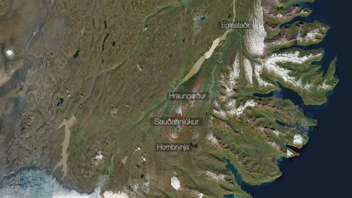 Vélin brotlenti við Sauðahnjúk milli Hornbrynju og Hraungarða. 