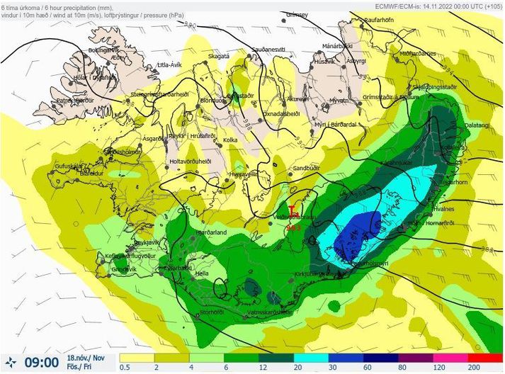 Spáð er ósamfelldri rigningu á Austurlandi næstu rúmu vikuna. Veðurstofan spáir mikilli rigningu fyrir austan seinna í þessari viku.