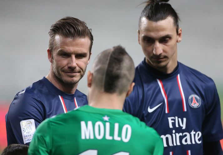  David Beckham og Zlatan Ibrahimovic þegar þeir voru liðsfélagar hjá Paris Saint-Germain.