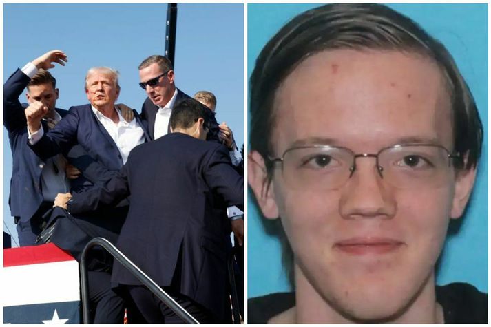 Donald Trump skömmu eftir að hann var skotinn í eyrað.