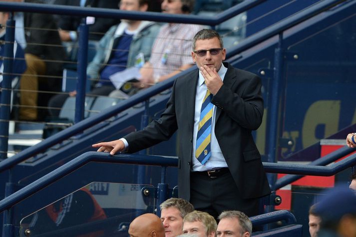 Levein áhyggjufullur í leiknum á föstudag.