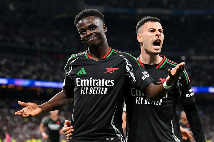 Bukayo Saka og Gabriel Martinelli skoruðu mörk Arsenal í sigrinum á Real Madrid í gærkvöldi.