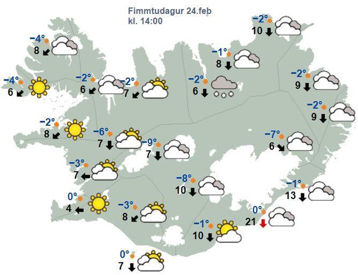 Það léttir til sunnan- og vestanlands með vetrarsól.