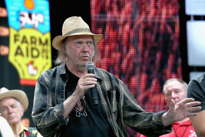 Neil Young á fjölmiðlafundi fyrir styrktartónleikanna Farm Aid 34 árið 2019.