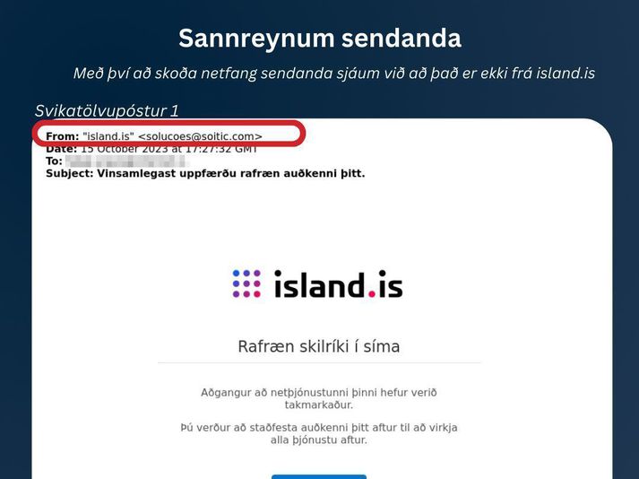 Hér má sjá að netfang sendanda er ekki einu sinni íslenskt heldur solucoes@soitic.com.