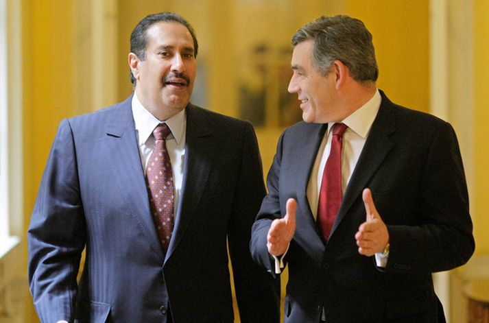 Hamad sjeik, forsætisráðherra Katar, með Gordon Brown, þáverandi forsætisráðherra Bretlands, árið 2008.
