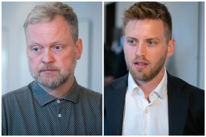Tryggvi Már Ingvarsson framkvæmdastjóri fasteigna hjá HMS og Jónas Atli Gunnarsson hagfræðingur hjá sömu stofnun fóru yfir fasteignamarkað á fundi HMS í dag.