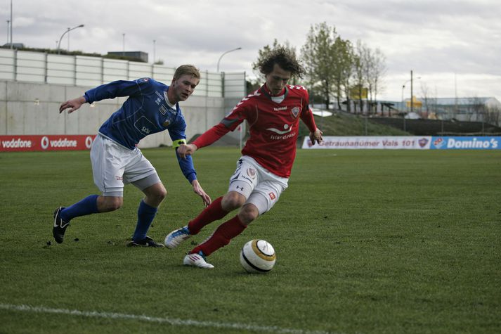 Matthías Guðmundson skoraði fyrra mark Vals í leiknum í kvöld.