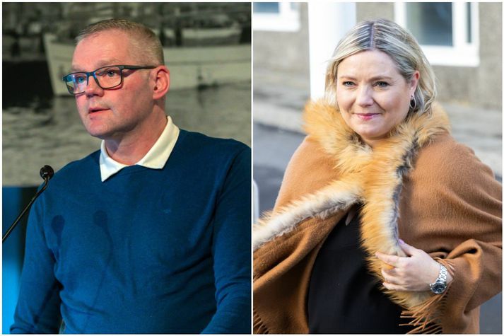 Valmundur Valmundsson formaður Sjómannasambands Íslands og Lilja Alfreðsdóttir, ráðherra menningarmála.
