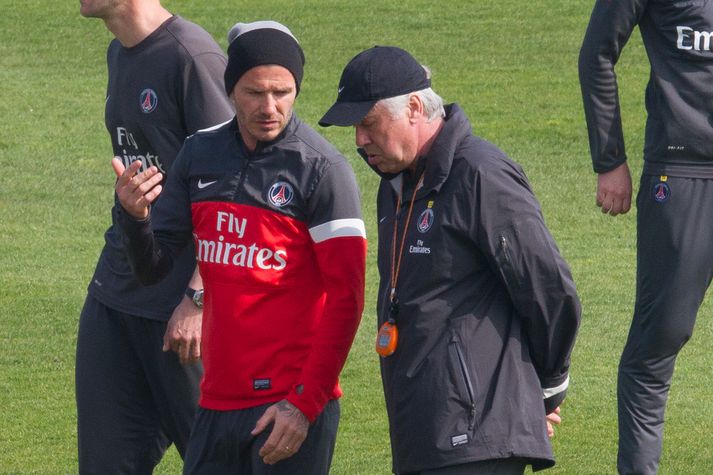 Beckham lék sína síðustu leiki á ferlinum undir stjórn Ancelottis hjá PSG.