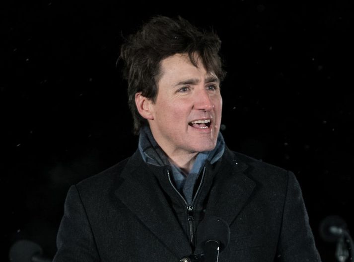 Trudeau á útifundi til minningar um fórnarlömb byssumannsins í fyrra.