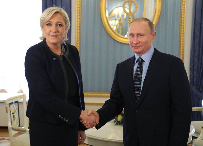 Marine Le Pen og Vladimír Pútín í morgun.